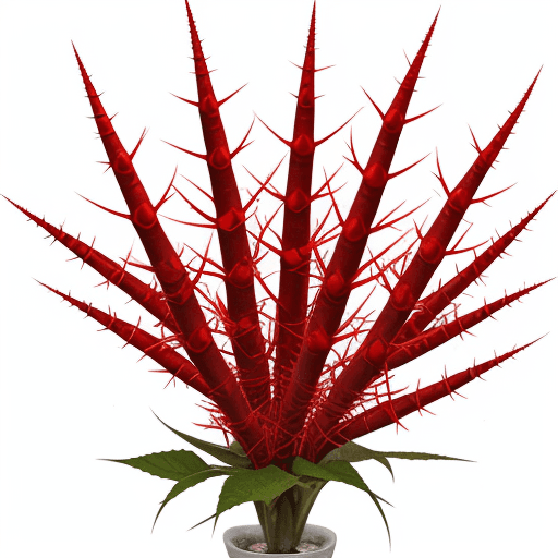 AI generated: red pimpoys, with yellow gradient tips, wide white stem with silver thorns