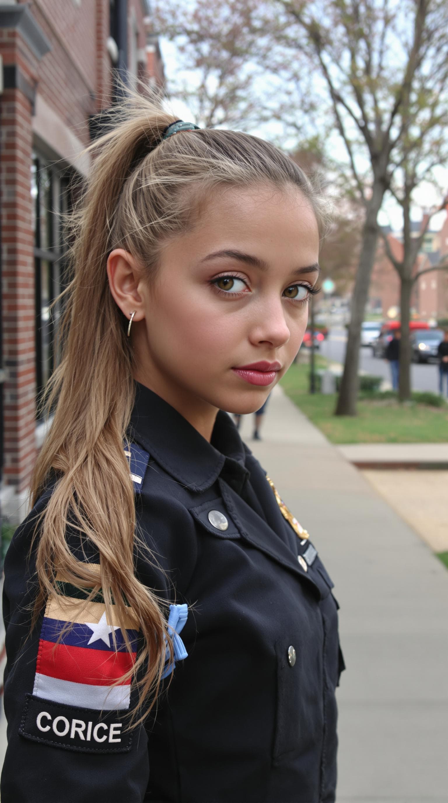 AI generated: a professional photo of a exceptionally of the most beautiful (age 13) American secrete service, (fu...