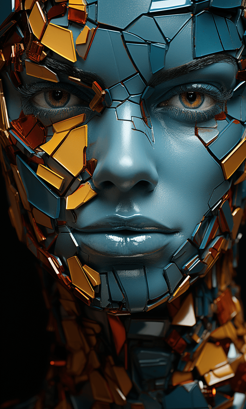AI generated: robot & men 2 beta 1 3 3 0, in the style of illusory wallpaper portraits, colorful realism, modular,...