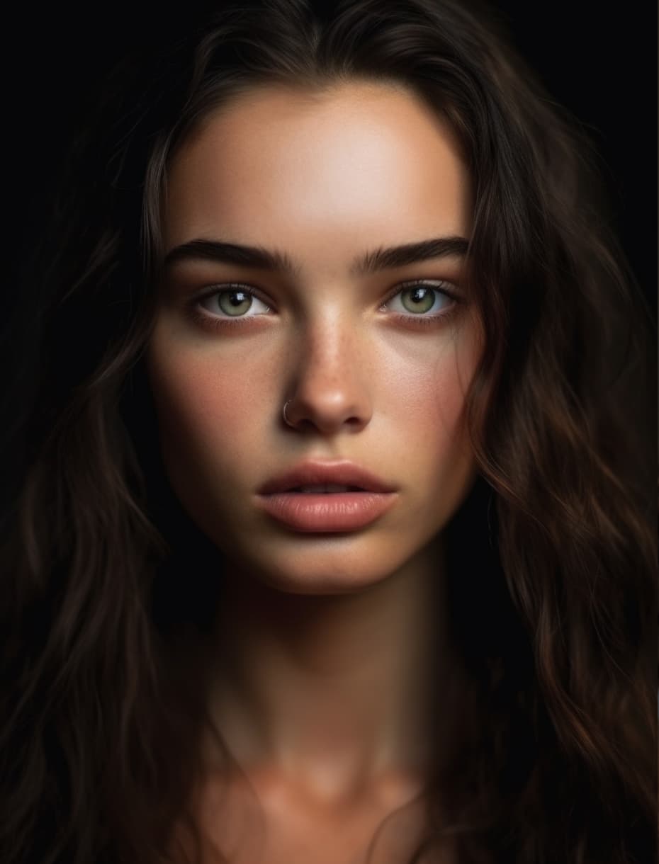 AI generated: A photograph of Extremely beautiful girl has an oval face with high cheekbones and a thin jawline. H...