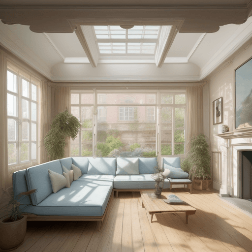 AI generated: High resolution photography interior design, dreamy sunken living room conversation pit, wooden floo...