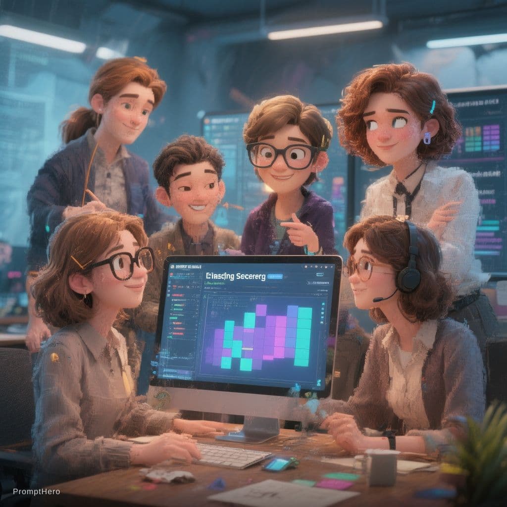 AI generated: an animation of several software engineer working together to in software company 
