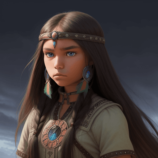 AI generated: Sioux teen girl, beautiful, dramatic, powerful, main character in epic fantasy, detailed