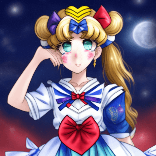 AI generated: Masterpiece, best quality, (1 girl), super sailor moon, denim shot, night sky, moonlight, evening, w...