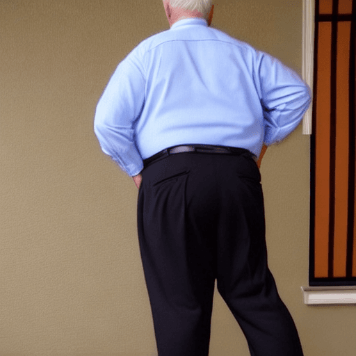 AI generated: Elderly man, big ass, dress pants, thick legs, chubby, feeling his own ass, no body deformities, NSF...