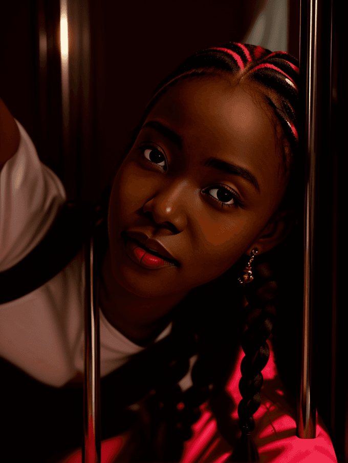 AI generated: cinematic_angle,an african girl,twin braids,round face,naughty_face,award-winning,professional,highl...