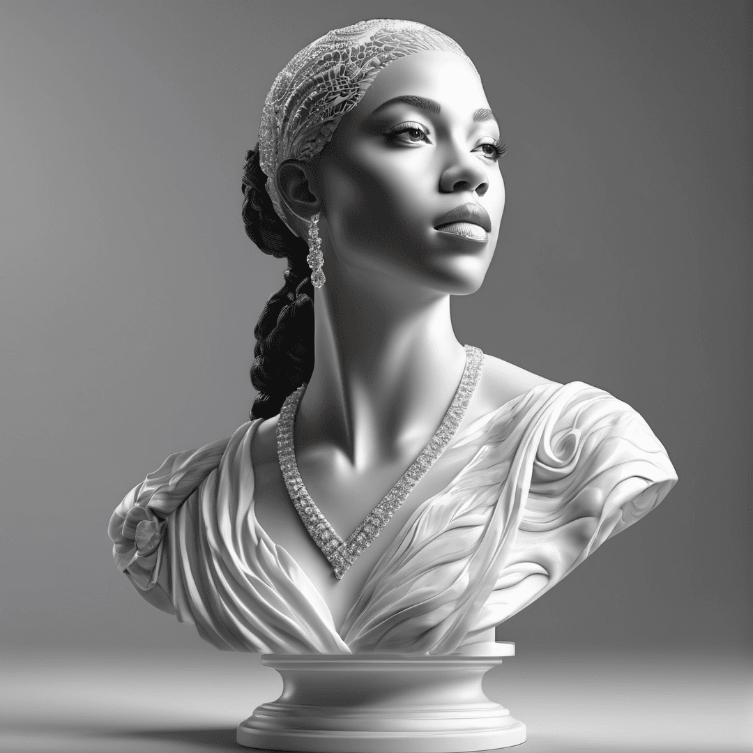 AI generated: (Candace Parker:1.0), white marble bust, studio lighting, white, light grey, chalk, crystal clear, i...