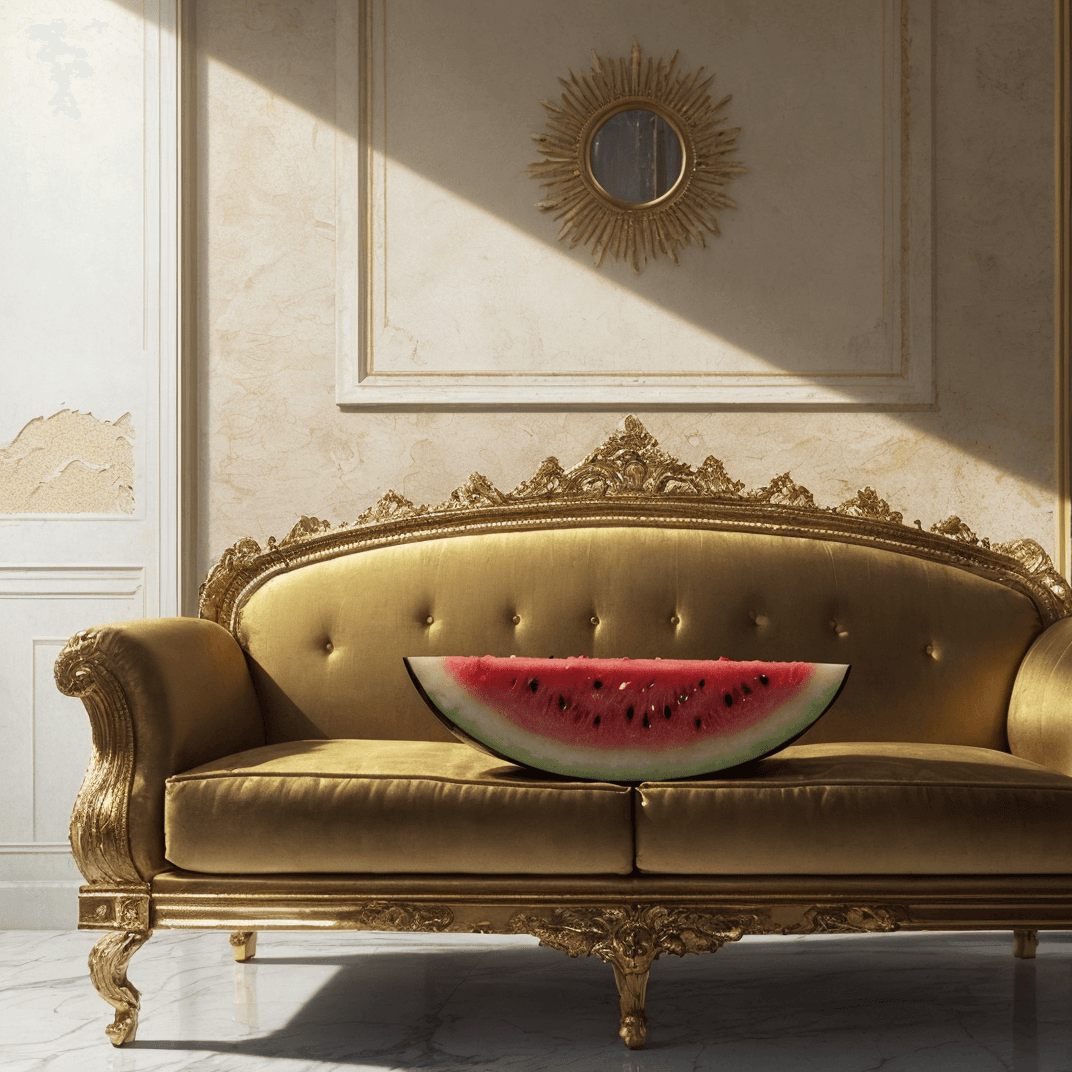 AI generated: 8k uhd,by alessio albi, dusty depth of field,detailed,a perfect watermelon balancing on detailed int...