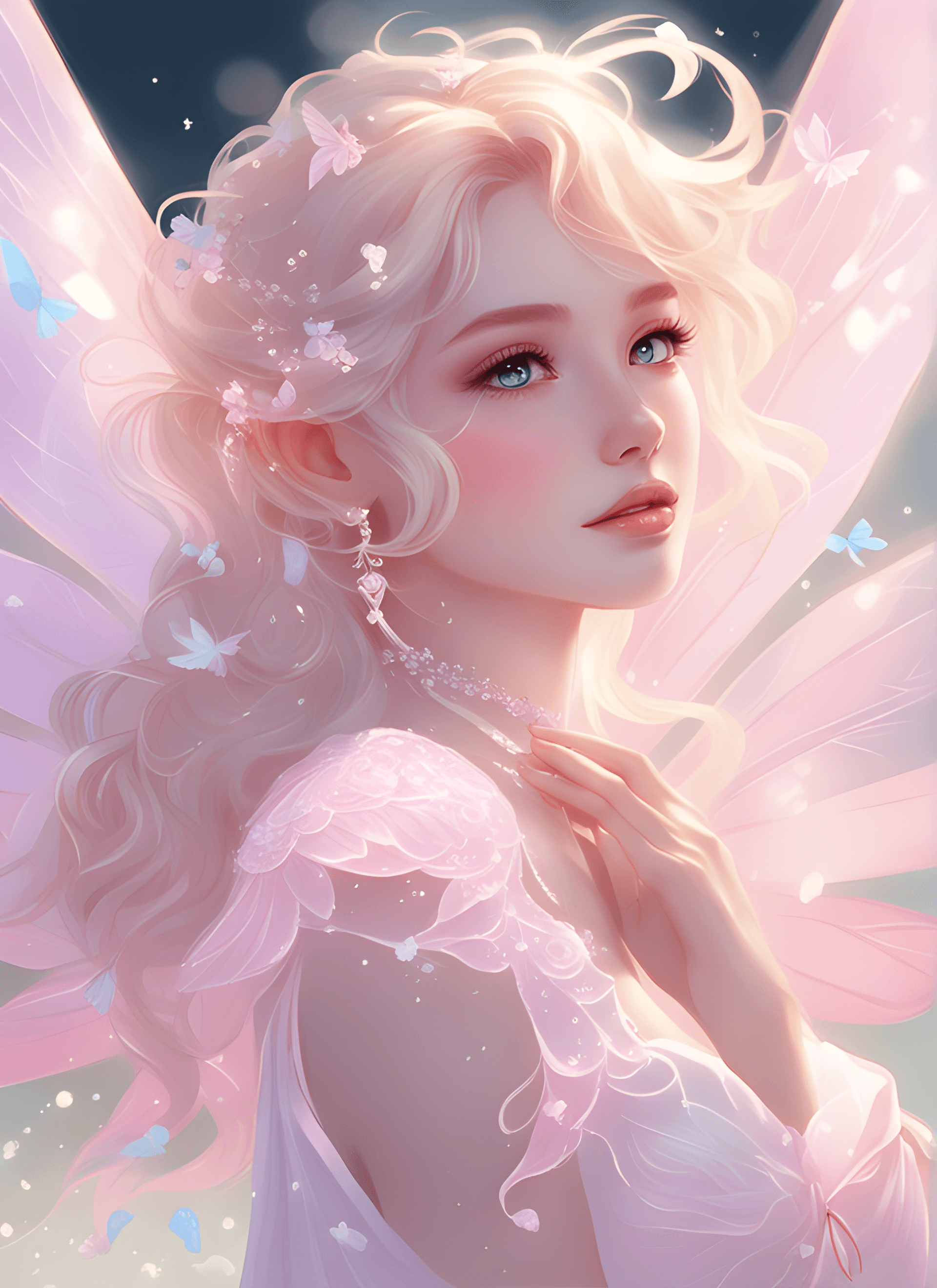 AI generated: there is a picture of a pretty fairy with a pink dress, fairy aesthetics, of an beautiful angel girl...