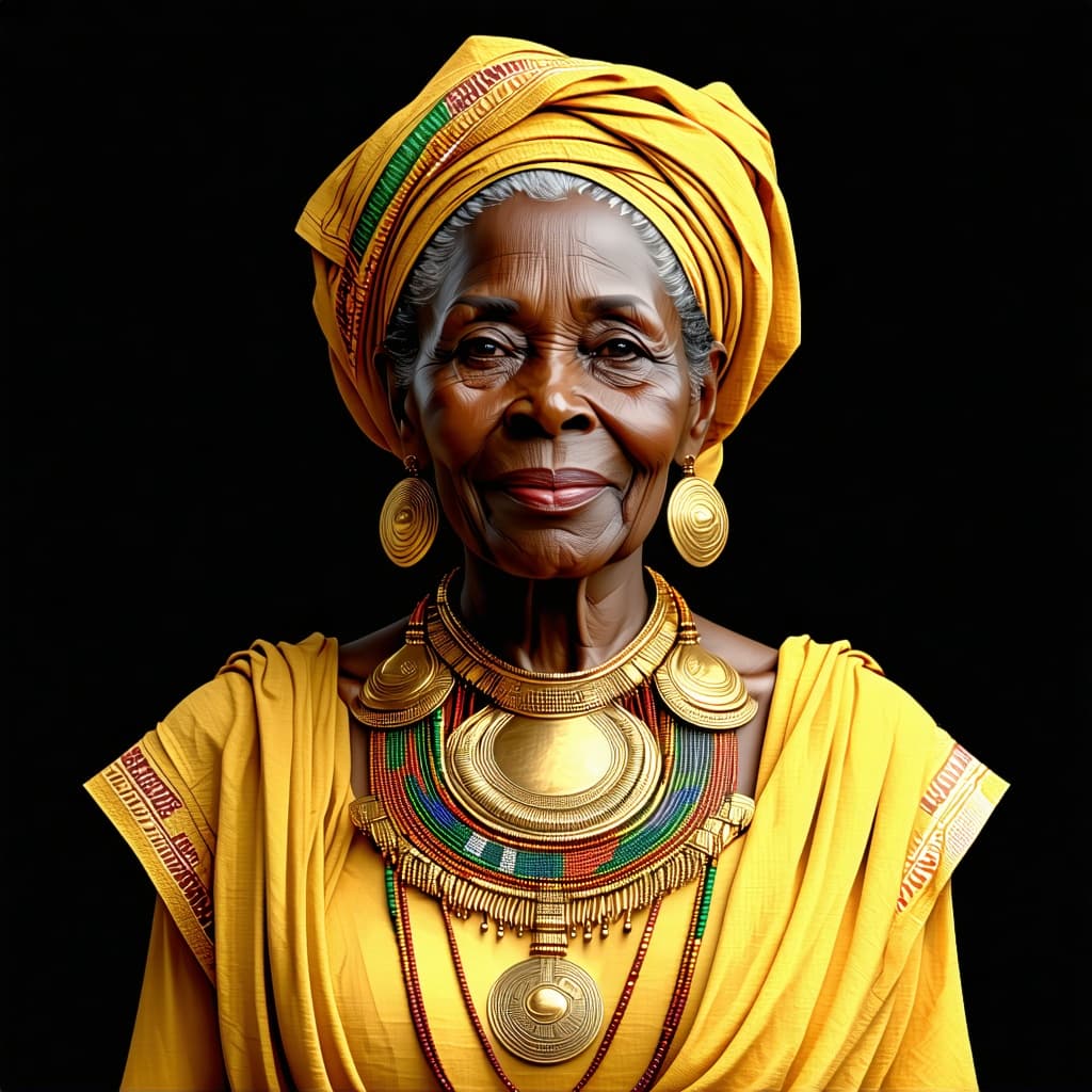AI generated: 60 years old African black   woman,very neatiful hour glass shape full from heat to toe shot dessed ...