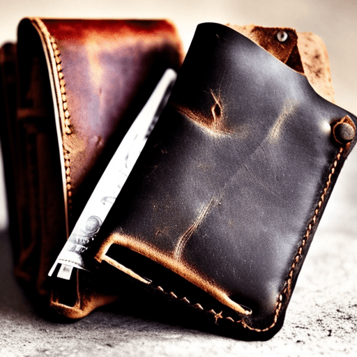 AI generated: An empty abandoned leather wallet, held open by poor hands, to show no cash or credit cards inside. ...