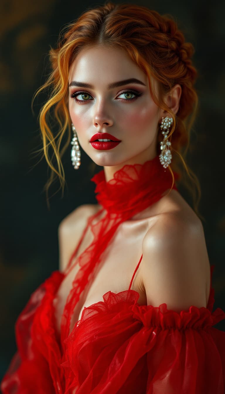 AI generated: A head to toe portrait of a breathtakingly elegant woman with ethereal beauty, her deep, expressive ...