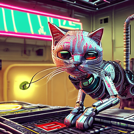 AI generated: (Robotic cat takeover:1.3), (enslaving humanity. Sci-Fi, -- HD 8K  cyberpunk, exotic, ruthless. atmo...