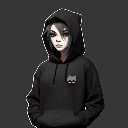 AI generated: Create, A character wearing black hoodie, gray accents, simple, vector, design, 