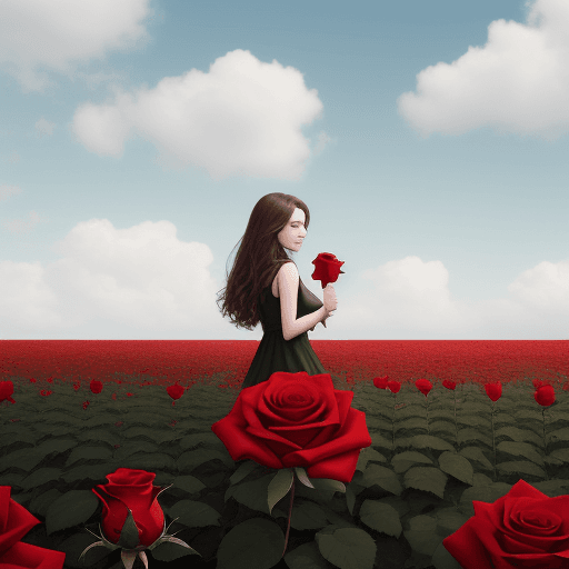 AI generated: Red rose in a huge field