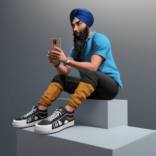 AI generated: Create a 3D illustration of an animated modern SIKH character sitting casually on top of social medi...