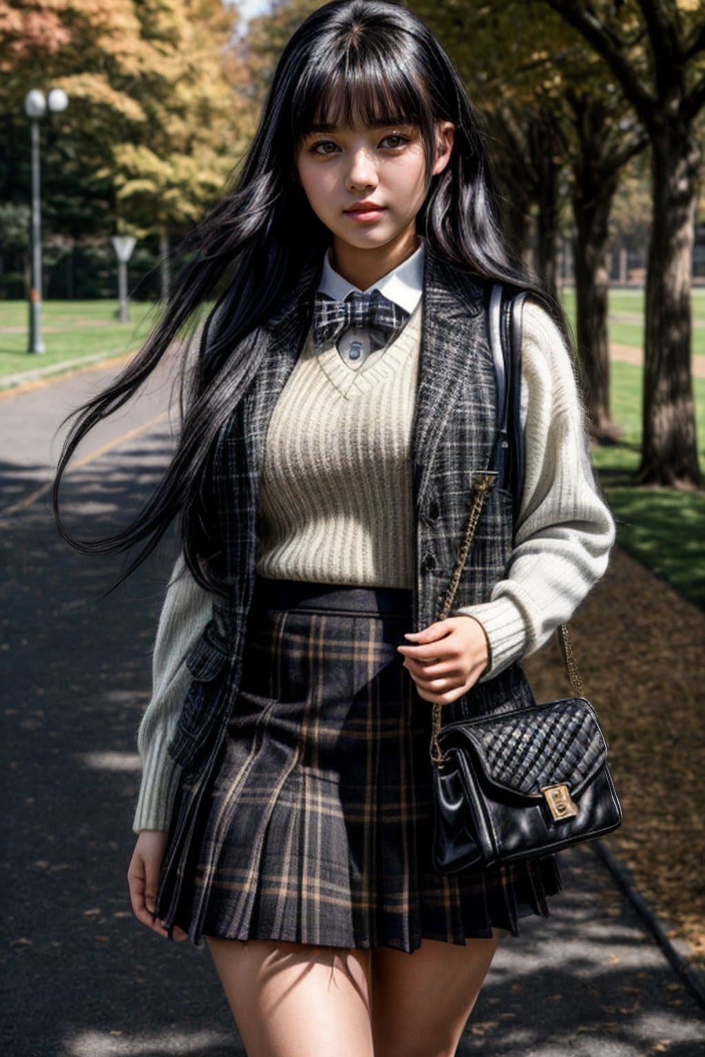 AI generated: (masterpiece, best quality), a cute 18 yo girl wearing a school uniform with vest sweater, coat and ...
