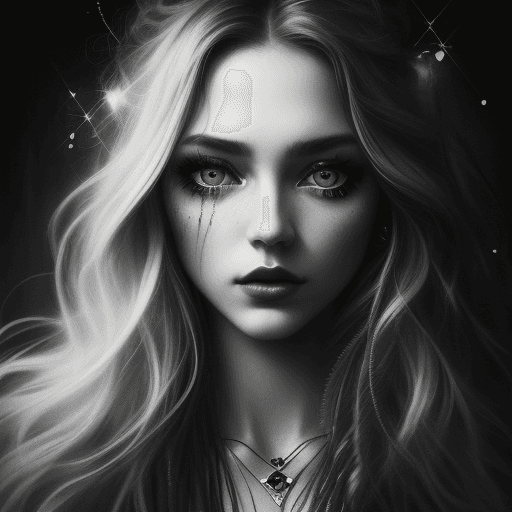 AI generated: Hybrid art, charcoal portrait, boho-chick, long hair, boho clothing, striking lips, sparkling eyes, ...