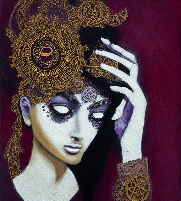 AI generated: Oil painting, high resolution 8k, Rothko master painter, Byzantine artwork, 
young lady close up bla...