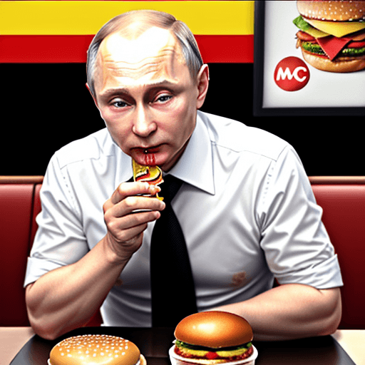 AI generated: Vladimir Putin eats hamburger in McDonalds