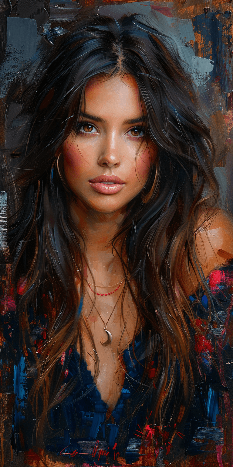 AI generated: impressionist painting of a beautiful woman with long hair, soft lighting, and warm tones, in the st...