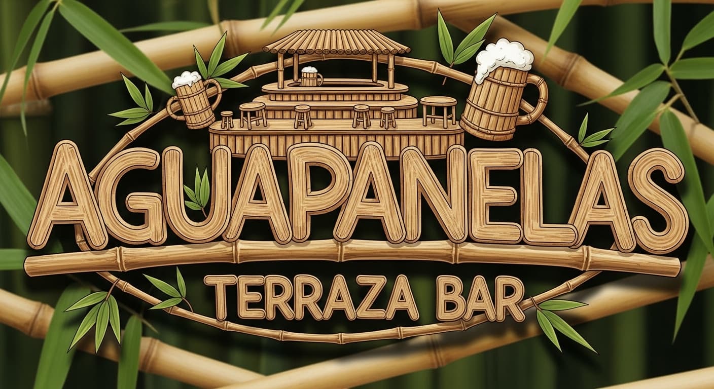 AI generated: You can create a logo in guadua that says Aguapanelas Terraza Bar, something new, 4k, bamboo decorat...