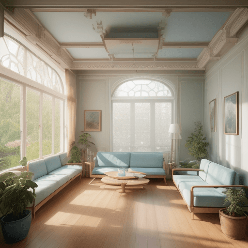 AI generated: High resolution photography interior design, dreamy sunken living room conversation pit, wooden floo...