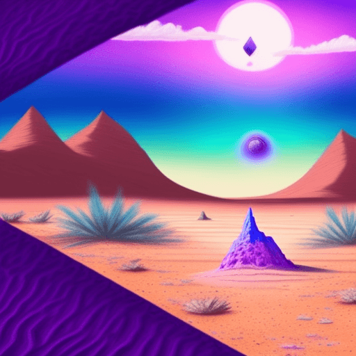 AI generated: illustration of a strange mysterious desolate desert with purple sand , painting like ,light whashed...