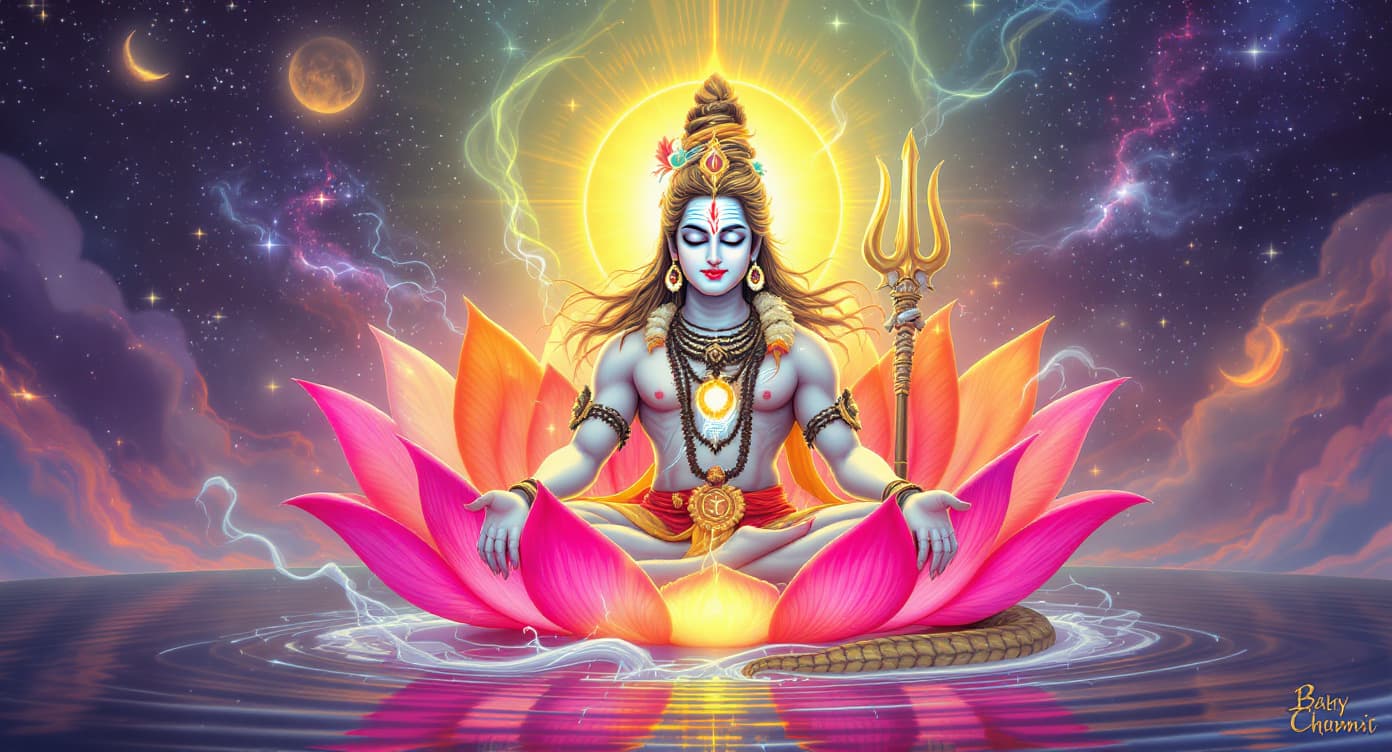 AI generated: Prompt 7: Shiva Meditating Inside a Blooming Lotus
Lord Shiva seated in meditation inside an enormou...