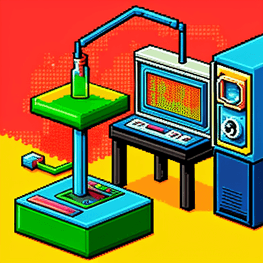 AI generated: nostalgic laboratory, vibrant colors, in pixelart style, 8 bit style, 4k, 