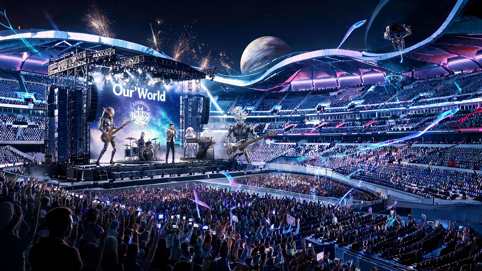 AI generated: Use the uploaded concert arenas as the reference image. Preserve the exact camera angle, stage layou...
