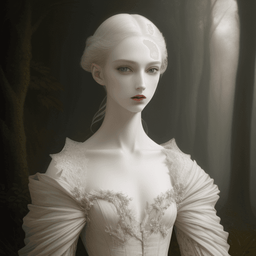 AI generated: model, made by natural elements as still life nature picture, pale skin, detailed elements, fashion ...