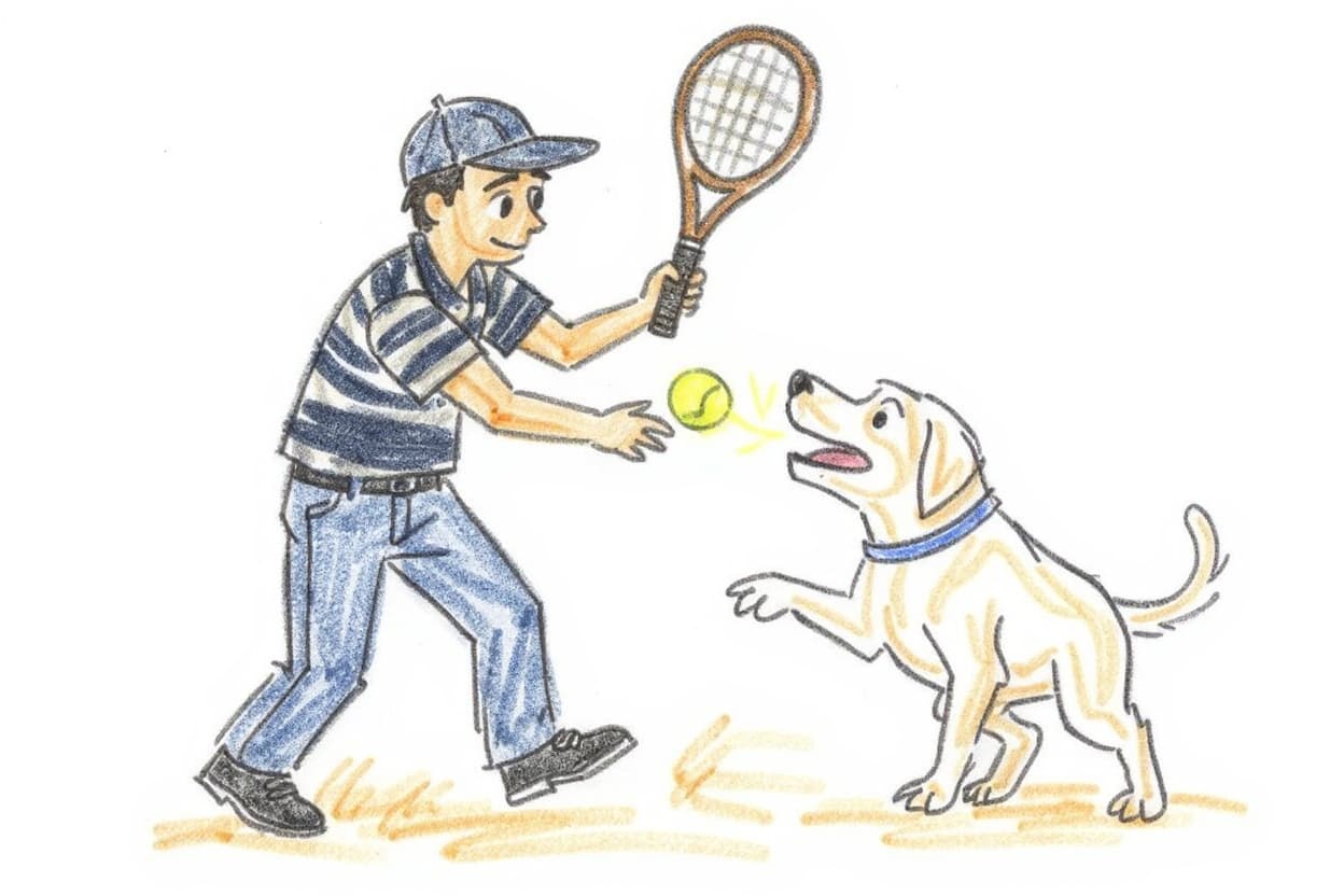 AI generated: man wearing jeans, two-tone striped polo (navy and cream), navy cap, hitting a tennis ball with a ra...