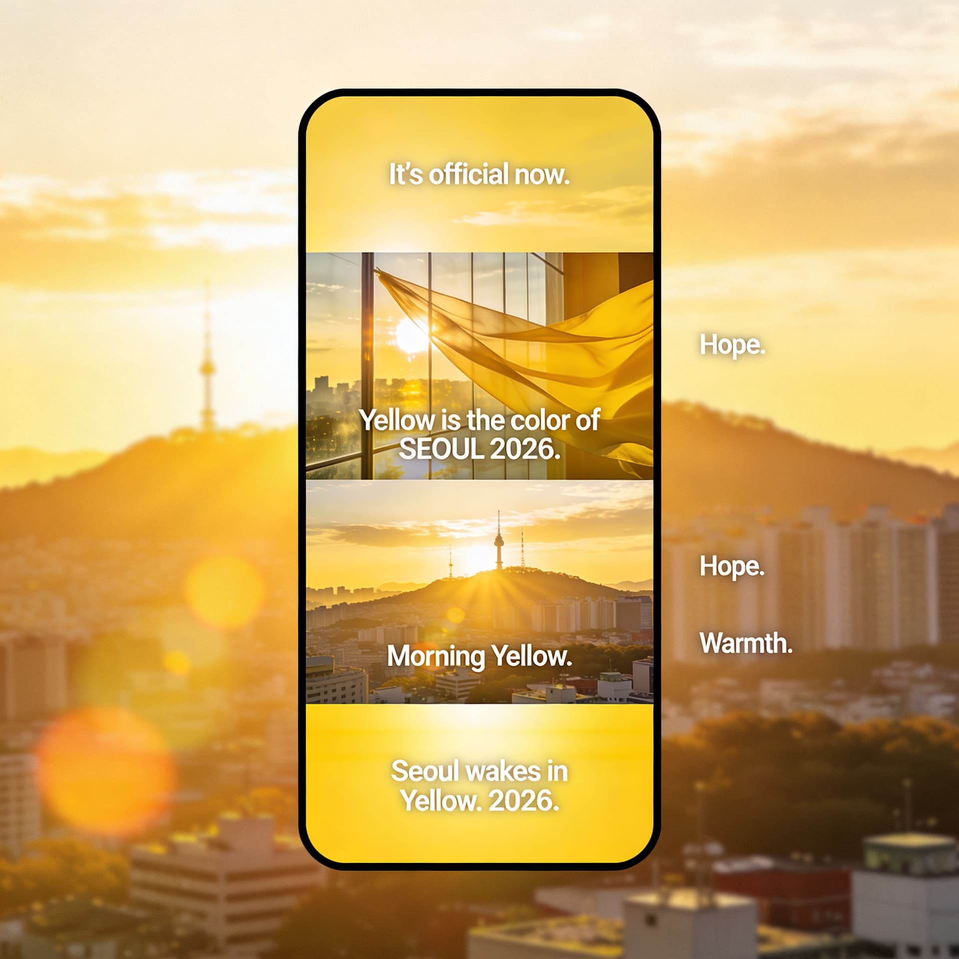 AI generated: Create a cinematic, vertical 9:16 Instagram reel announcing that Yellow is the official color of Seo...