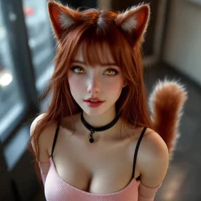 AI generated video: Suddenly startled, tail going straight, expression shocked.