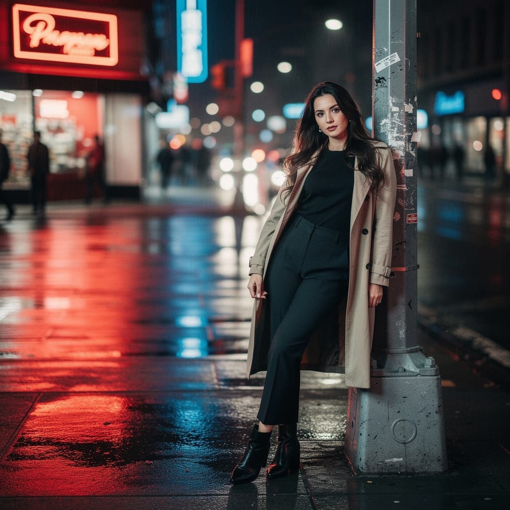 AI generated: A striking brunette with long, tousled waves cascading over her shoulders and a curvy, hourglass fig...