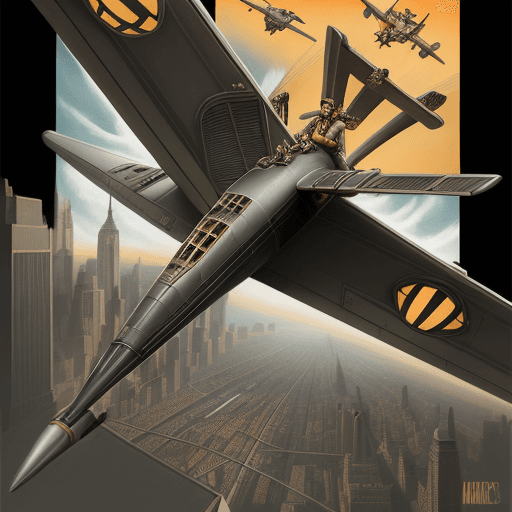 AI generated: The Rocketeer takes FLIGHT in the style of MKungl Studios - 21st Century Art Deco,New York city Hype...