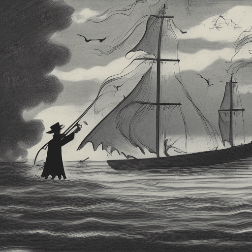 AI generated: The Ghost Hunter Sailing on the River of Spirits, Witnessing Malevolent Ghosts Beneath the Water, Wh...