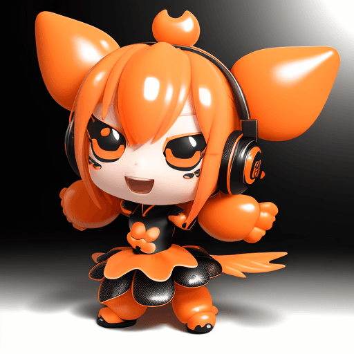 AI generated: 3D animation character minimal art toy , chibi GIRL, orange and black chinese dragon  DJ,balance har...