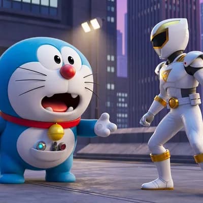 AI generated video: Doreamon fight with white power ranger