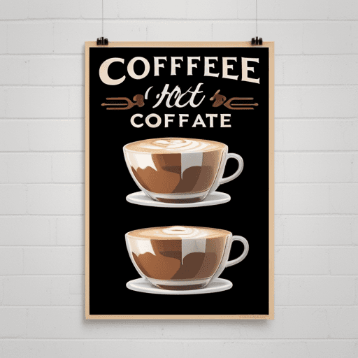 AI generated: a poster of coffee, have latte American style , in middle for decorate ,more cool
