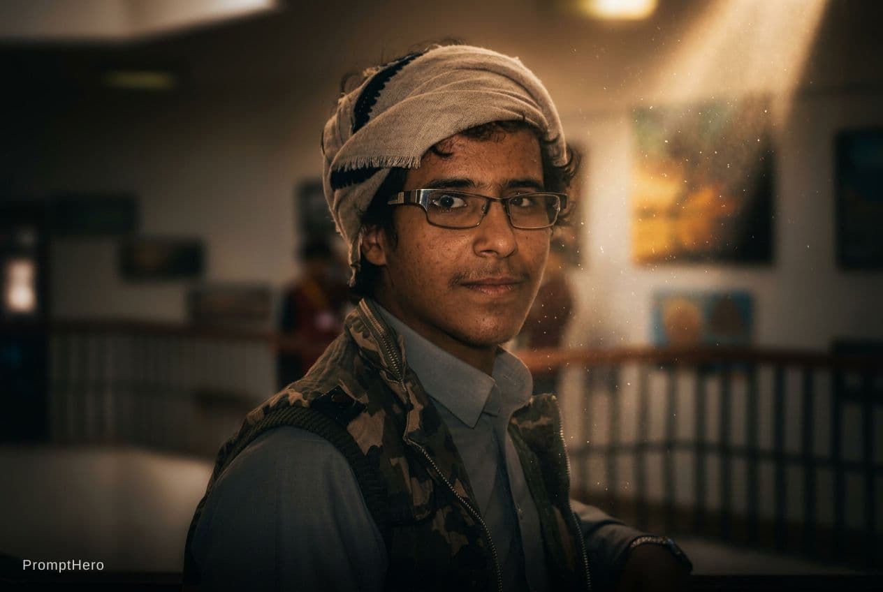 AI generated: "Fine art photography, head and torso portrait, warm light, soft saturation, Soft bokeh background, ...