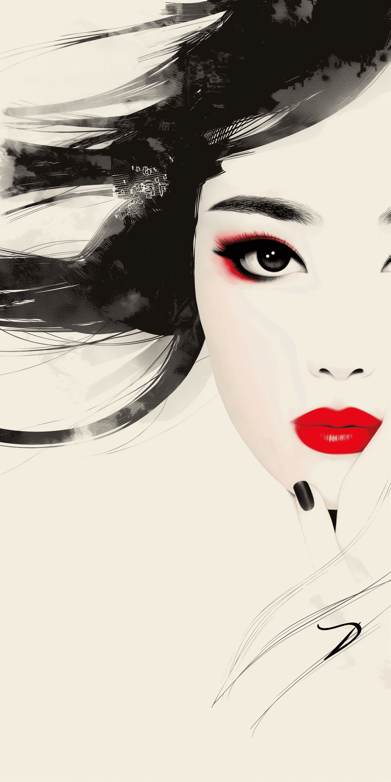 AI generated: ink painting of a Korean woman, 25-30 years old, Asian beauty standards --chaos 30 --ar 1:2