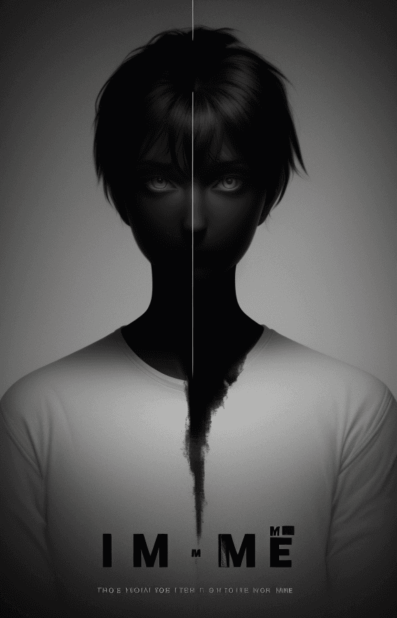AI generated: book cover design, plain, black, written "I M ME", 2k, 4k, 8k