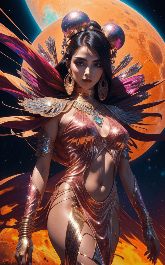 AI generated: Fashion on Mars like Persian style , futuristic , using iranian elements , persian patterns for fabr...