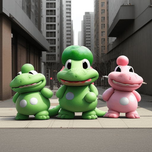 AI generated: multiple yoshis on a urban background