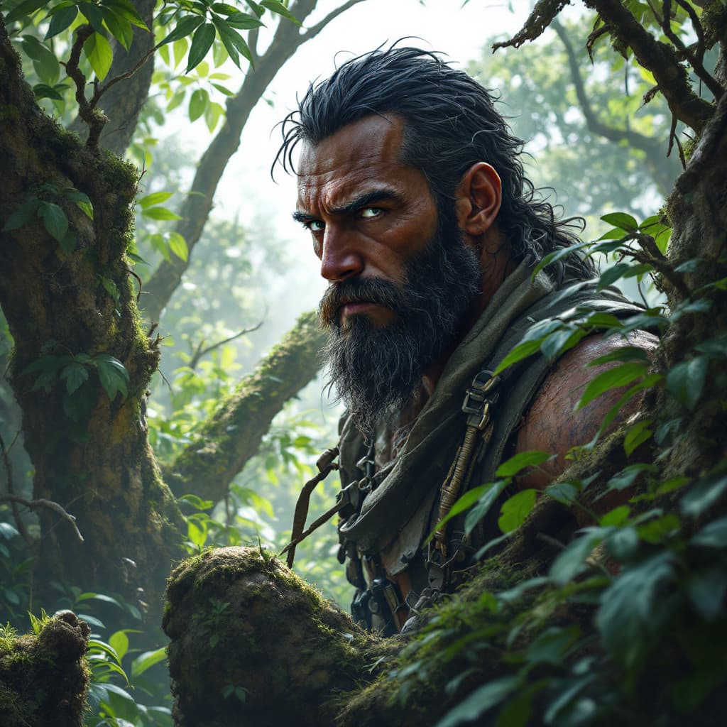 AI generated: A sigma male in the wild jungle
