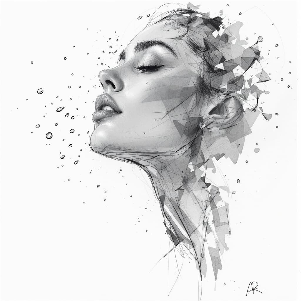 AI generated: sketch of a woman's face, including neck, expressive li,ne-work, in the style of beautiful portraits...