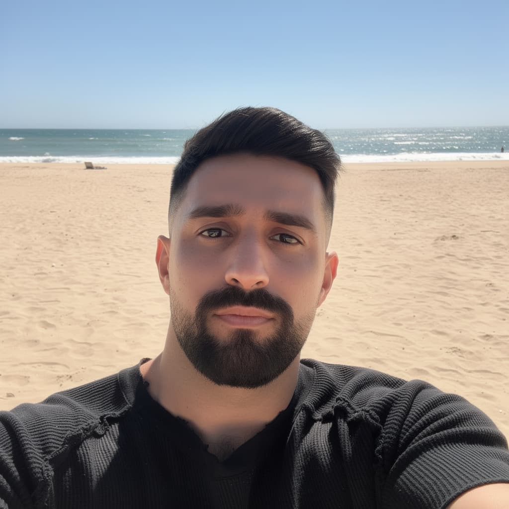AI generated: A beautifull man at the beach