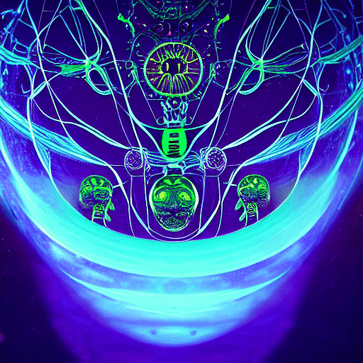 AI generated: A close-up portrait of an astronaut, bioluminescent creatures, intricate works of art, with symmetri...